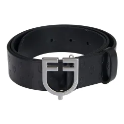 Equestro Ledergürtel Logo - Silber/Schwarz -  Farbe: Silber/Schwarz, Grösse: 80 cm