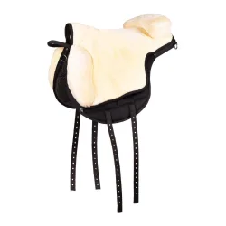 QHP Bareback Pad Super Soft - Reitpad mit Kunstfell & Anti-Rutsch - Natur/Schwarz -  Farbe: Natur/Schwarz, Grösse: Cob