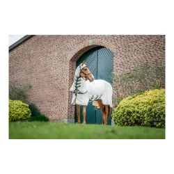Horseware Fliegendecke Rambo Hoody, mit UV-Schutz - Chalk / Hunter Green & Silver -  Grösse: 125 cm