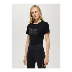 Tommy Hilfiger Equestrian T-Shirt Rhinestone Malibu Damen - Black -  Grösse: M