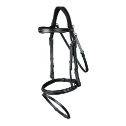 Dy'on Zaum mit kombiniertem Reithalfter und Karabiner - Schwarz -  Grösse: Pony, Farbe: Schwarz