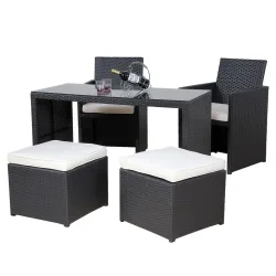 Love Seat CHERRY Rattan Garnitur schwarz/cremeweiss