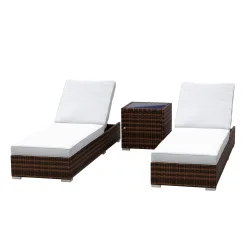 Liegestuhl Rattan BILBAO braun/weiss Set 3-teilig