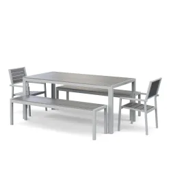 Gartenmöbel Set ZILO 2 Stühle + 2 Bänke grau