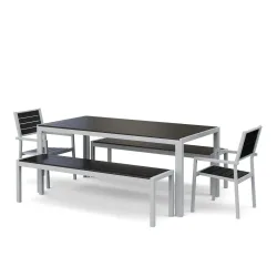 Gartenmöbel Set ZILO 2 Stühle + 2 Bänke anthrazit
