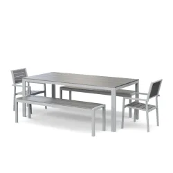 Gartenmöbel Set KAVO 2 Stühle + 2 Bänke grau