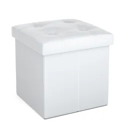 Sitzwürfel Leder BEN 38 x 38 cm weiss