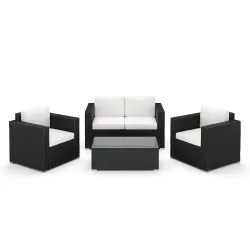 Rattanlounge VENEZIA schwarz/weiss