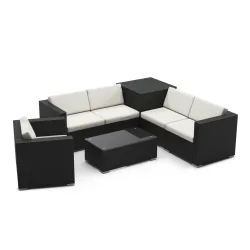 Rattanlounge mit Kissenbox BORA BORA schwarz/weiss