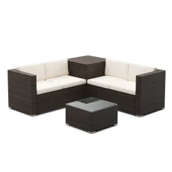 Rattanlounge SAN MARINO dunkelbraun/beige