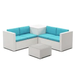 Rattanlounge SAN MARINO weiss/türkis