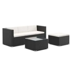 Rattanlounge NIZZA schwarz/beige