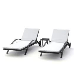 Liegestuhl Rattan KIM schwarz/weiss Set 3-teilig
