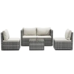 Rattanlounge CAGLIARI grau/weiss