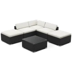 Rattanlounge TEXAS schwarz/weiss