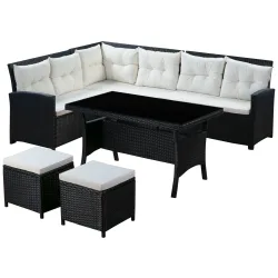 Rattanlounge CANNES schwarz/beige