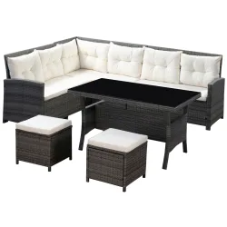 Rattanlounge CANNES grau/beige