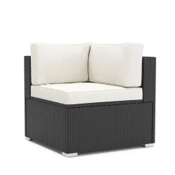 Eckteil Rattanlounge KRETA schwarz/weiss