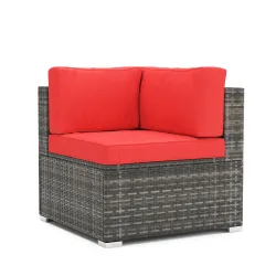 Eckteil Rattanlounge KRETA grau/rot
