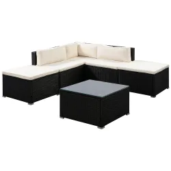 Rattanlounge FARO schwarz/beige