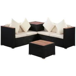 Rattanlounge SENJA schwarz/beige