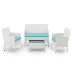 Gartenset Rattan MALIA weiss/türkis