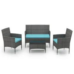 Gartenset Rattan MALIA grau/türkis