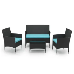Gartenset Rattan MALIA schwarz/türkis