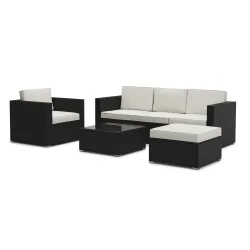 Rattanlounge KAPSTADT schwarz/beige