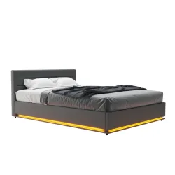 Lederbett LED STARDUST 140 x 200 cm grau