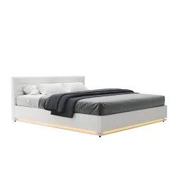 Lederbett LED STARDUST 180 x 200 cm weiss
