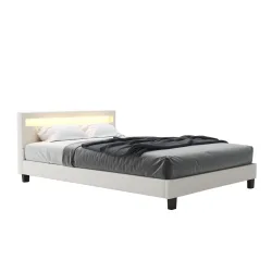 Lederbett LED DREAM 140 x 200 cm weiss