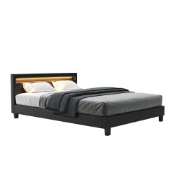 Lederbett LED DREAM 160 x 200 cm schwarz