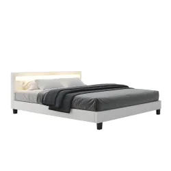 Lederbett LED DREAM 180 x 200 cm weiss