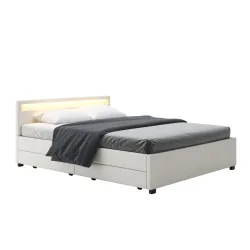 Lederbett LED TRANCE 160 x 200 cm weiss