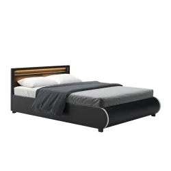 Lederbett LED SIESTA 140 x 200 cm schwarz