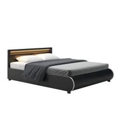 Lederbett LED SIESTA 160 x 200 cm schwarz
