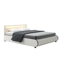 Lederbett LED SIESTA 160 x 200 cm weiss