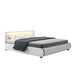 Lederbett LED SIESTA 180 x 200 cm weiss