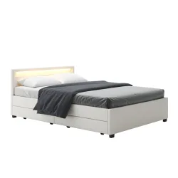 Lederbett LED TRANCE 140 x 200 cm weiss