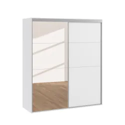 Kleiderschrank Schiebetüren mit Spiegel REVA 180 cm weiss