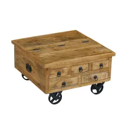 Beistelltisch Holz Vintage PITT mit Rollen 70 x 70 x 40 cm