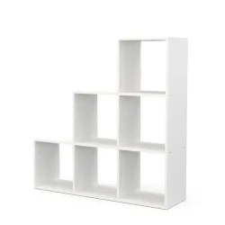 Treppenregal Raumteiler NASIR 6 Fächer 107 x 107 cm weiss