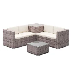 Rattanlounge SAN MARINO graubraun/beige