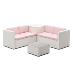 Rattanlounge SAN MARINO weiss/rosa