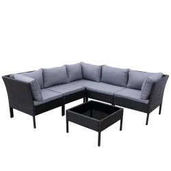 Rattanlounge BARI schwarz/anthrazit
