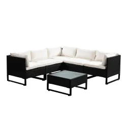 Rattanlounge CAPITOLA schwarz/weiss