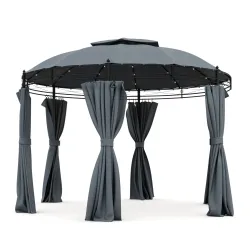 Gartenpavillon LED ROYAL 3.5 m rund grau