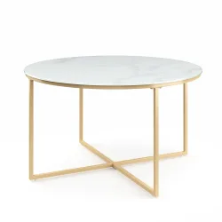 Beistelltisch Glas AMARA rund 80 x 45 cm weiss/gold
