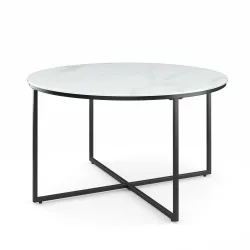 Beistelltisch Glas AMARA rund 80 x 45 cm weiss/schwarz
